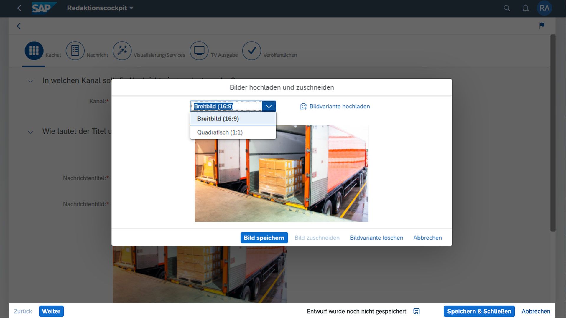 SAP Retail News Cockpit Redaktionscockpit Foto zuschneiden 
