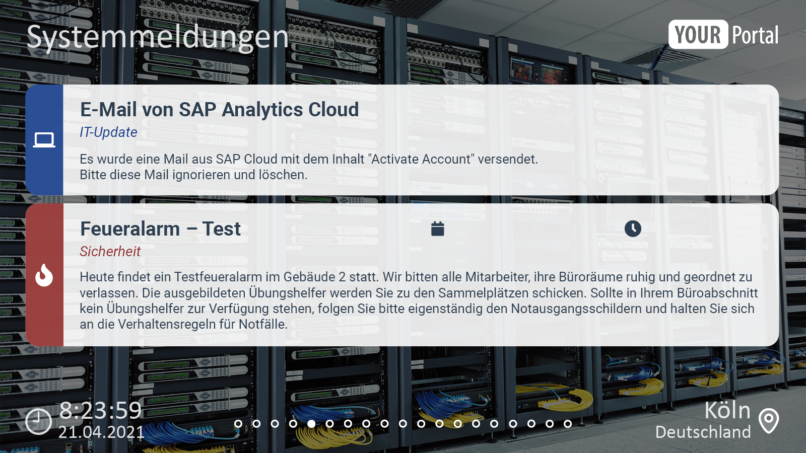 Enterprise TV Display Systemmeldungen