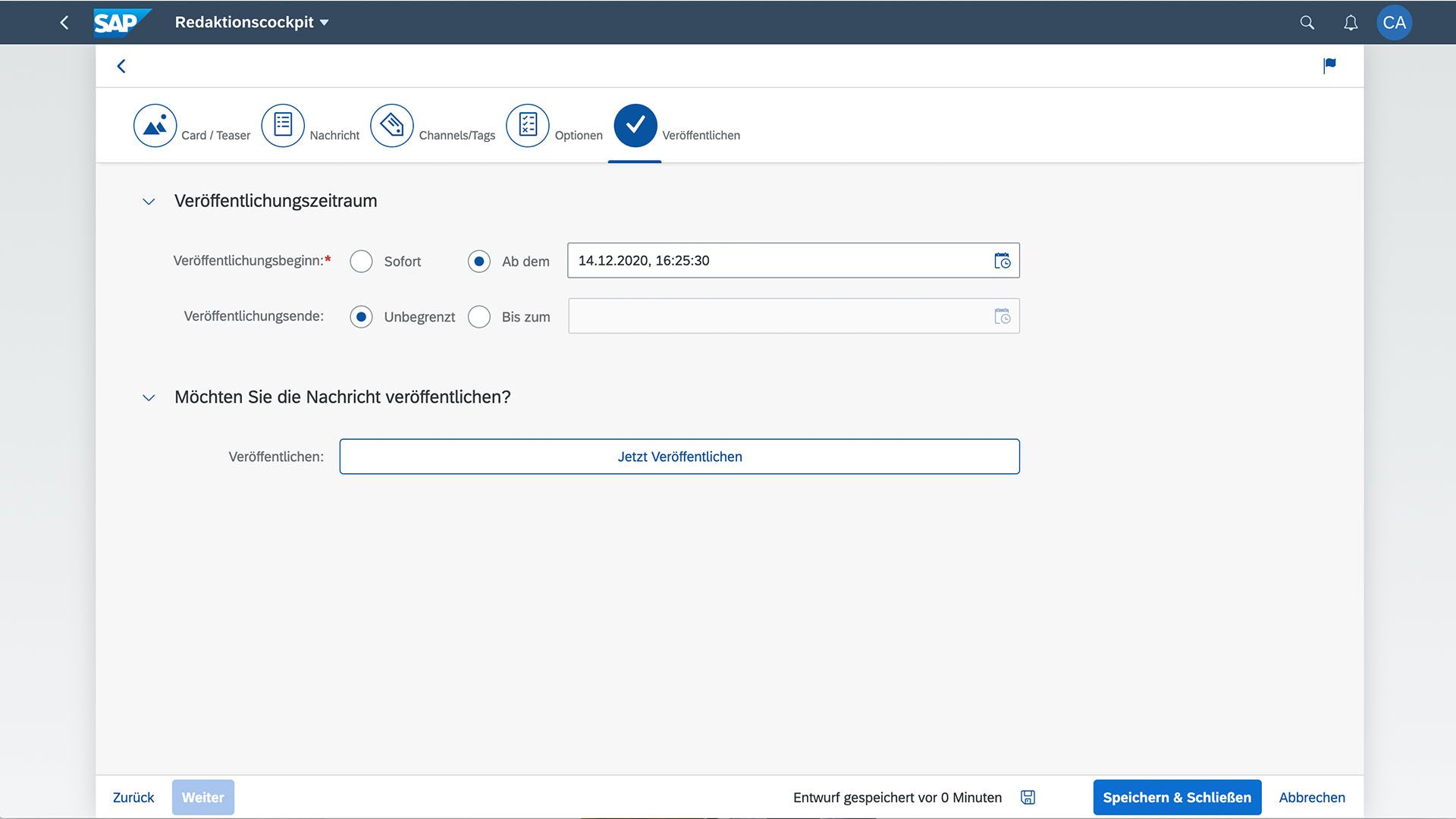 VANTAiO News Manager Nachricht veröffentlichen