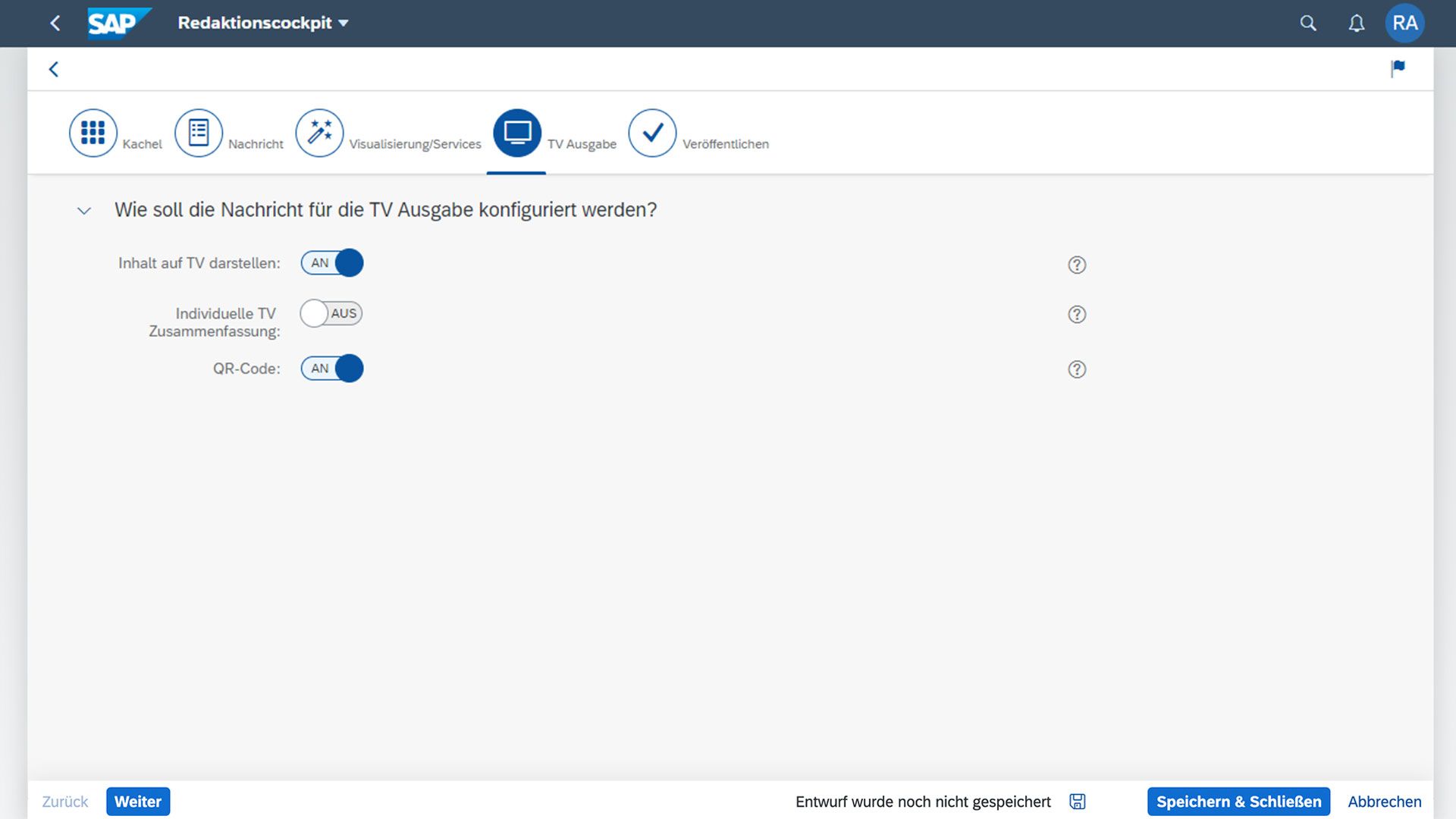 SAP Retail News Cockpit Redaktionscockpit TV Display 