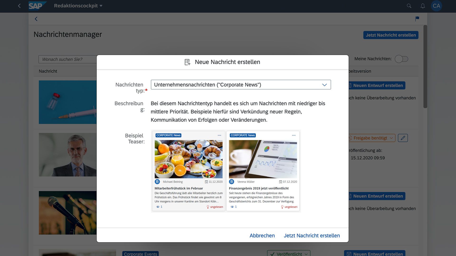 VANTAiO News Manager Redaktionscockpit Nachricht erstellen